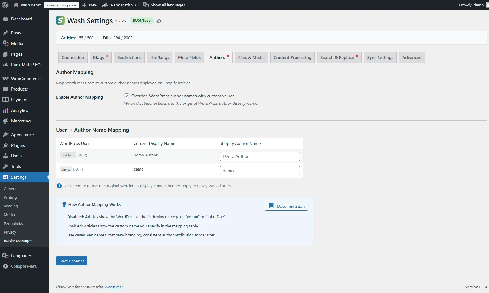 Author Mapping settings in WordPress