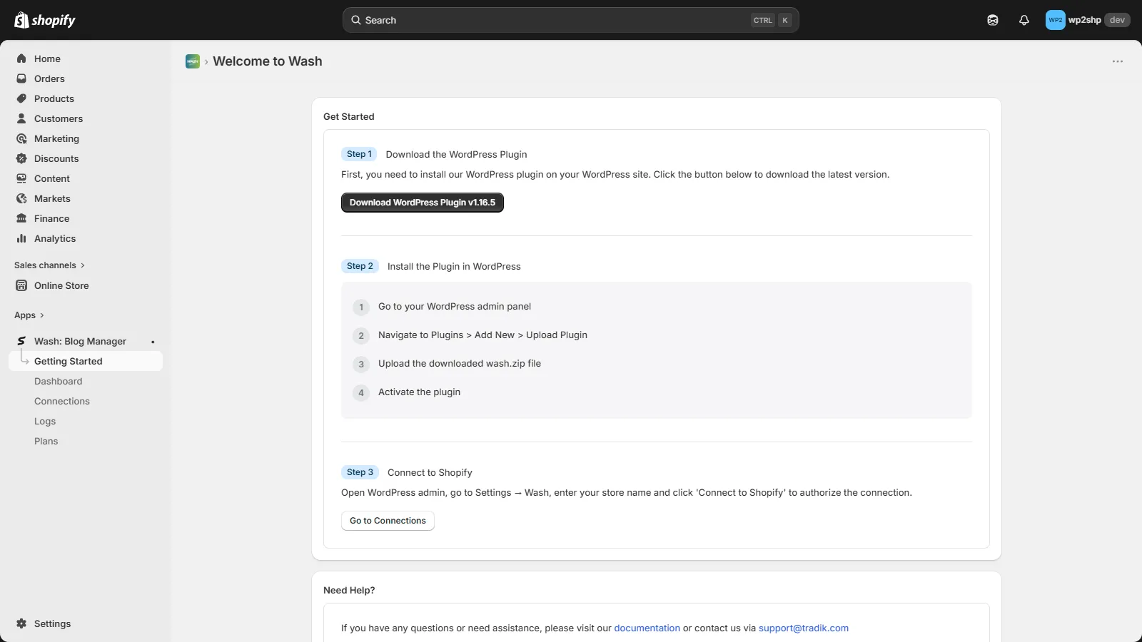 Getting Started page in Shopify